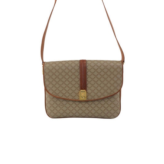 CELINE Macadam Front Buckle Shoulder bag Beige Vintage ezjmir