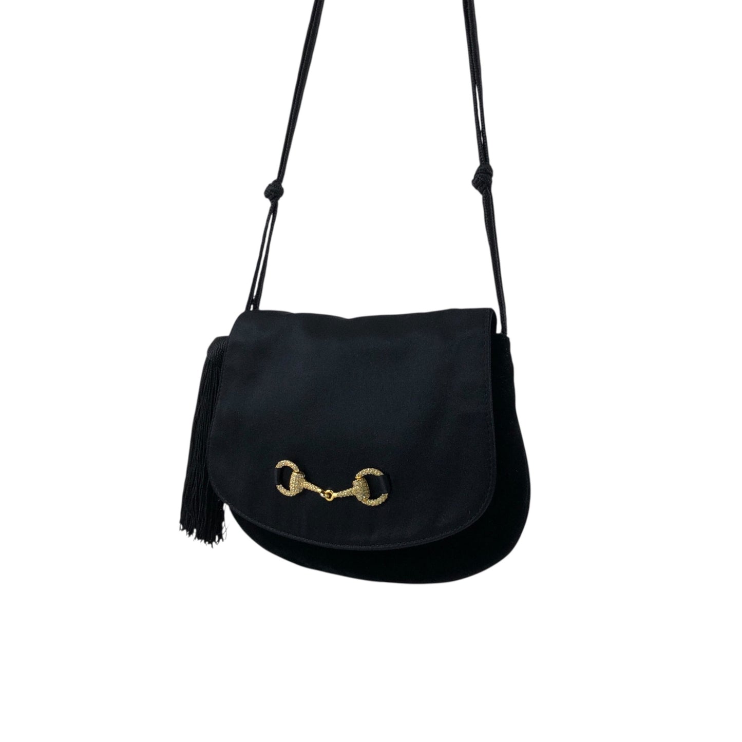 GUCCI Horse Bit Tassel Shoulder bag Black Vintage xvctcj