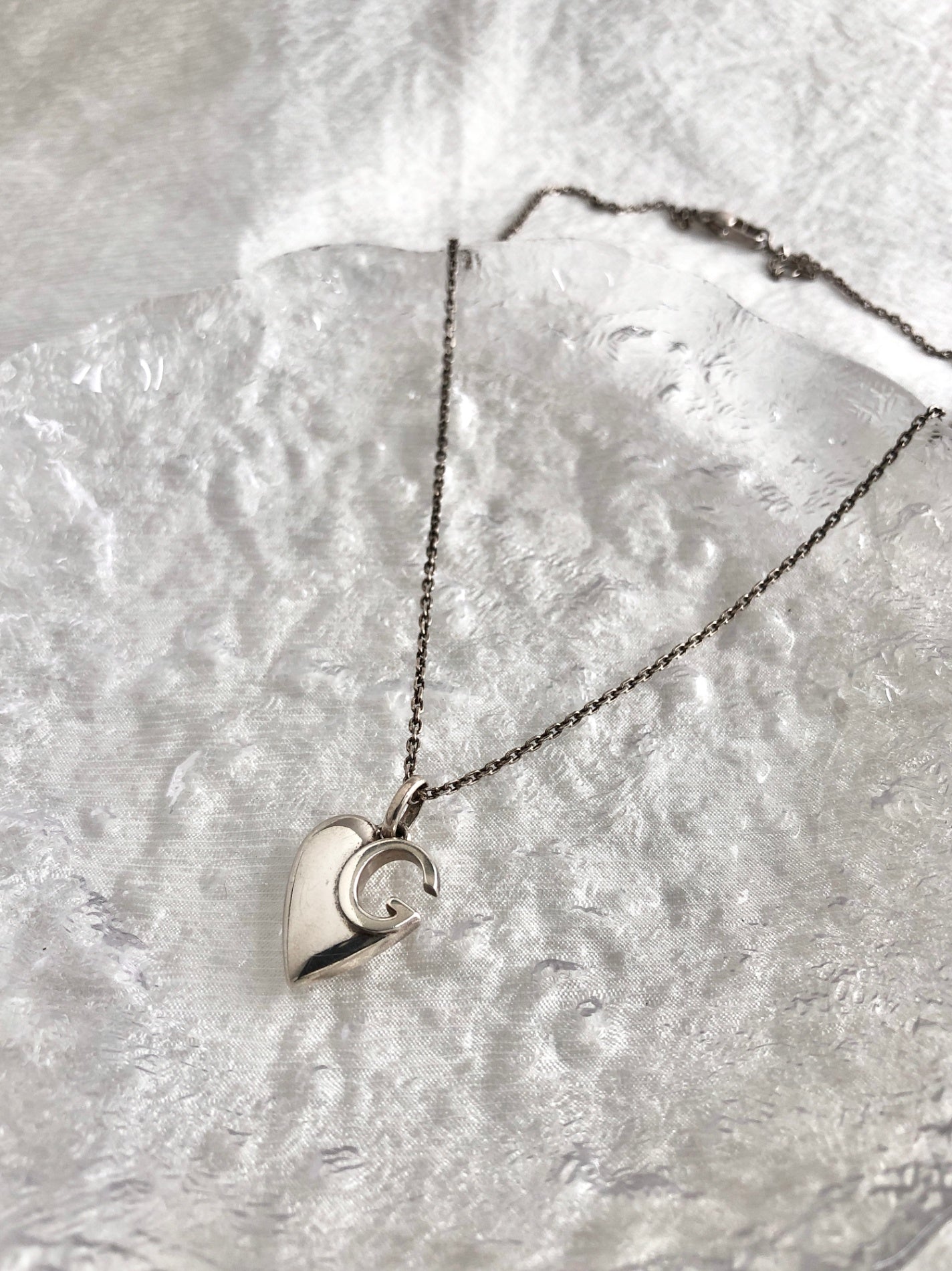 GUCCI Heart Motif SILVER925 Necklace Silver Vintage ehj8bu
