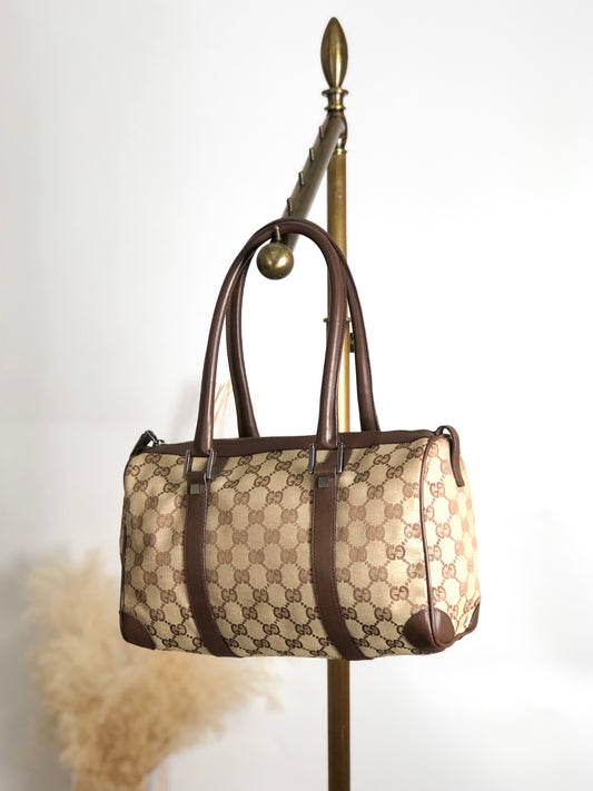 GUCCI GG Canvas Small Boston bag Handbag Brown Vintage ms6dsn
