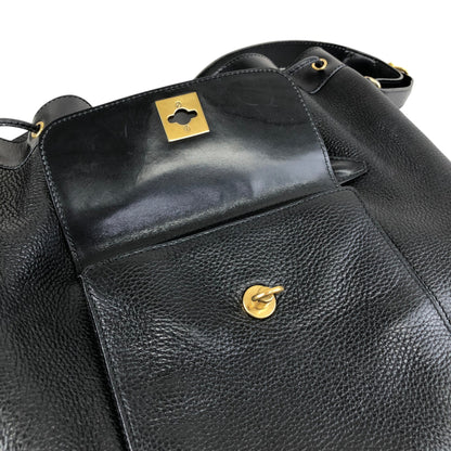 CELINE Gancini Front Pocket Drawstring Shoulder bag Black Vintage 3gt2jh