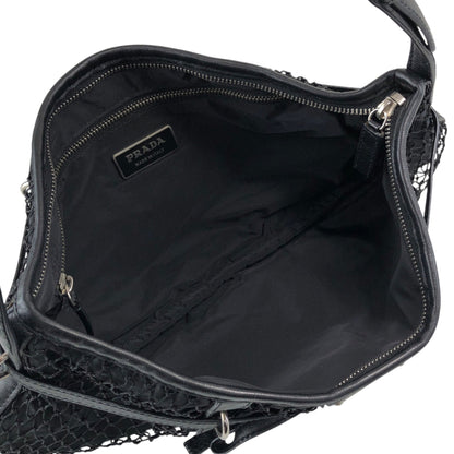 PRADA Tessuto Triangle Logo Shoulder bag Black Vintage 7hmnip