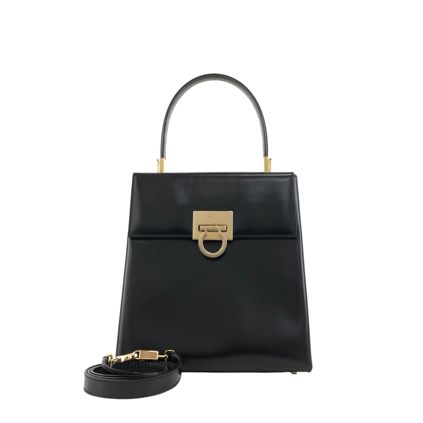 Salvatore Ferragamo Gancini Two-way Handbag Shoulder bag Black Vintage hybrtc