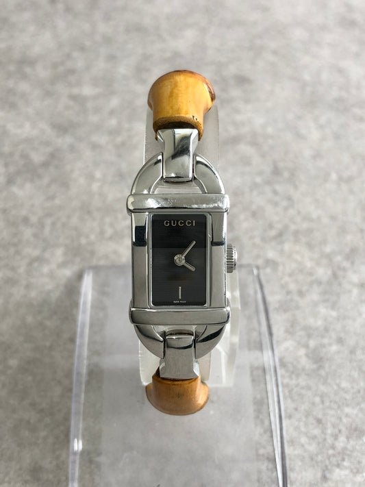 GUCCI Bamboo Quartz Watch Silver×Brown 6800L Vintage 3iryj8