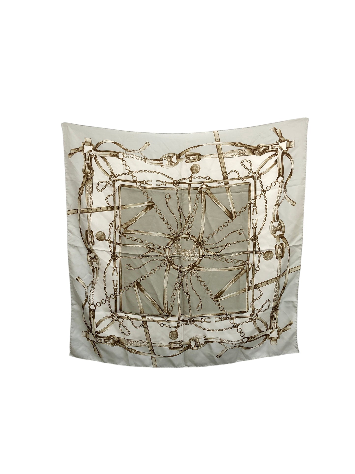 CELINE Silk Scarf Gray×White Vintage n5252j