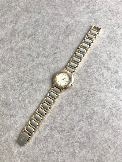 Yves Saint Laurent YSL Logo Quartz Watch Silver×Gold Vintage hjy4bn