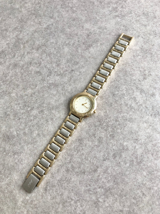 Yves Saint Laurent YSL Logo Quartz Watch Silver×Gold Vintage hjy4bn