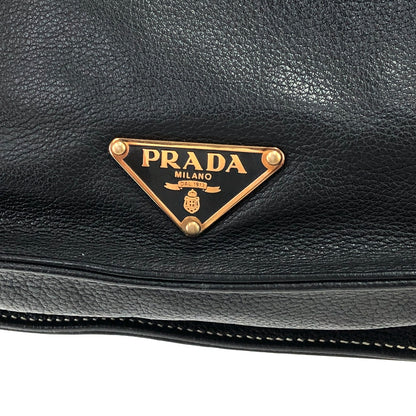 PRADA Triangle Logo Leather Shoulder bag Black Vintage 32faxx