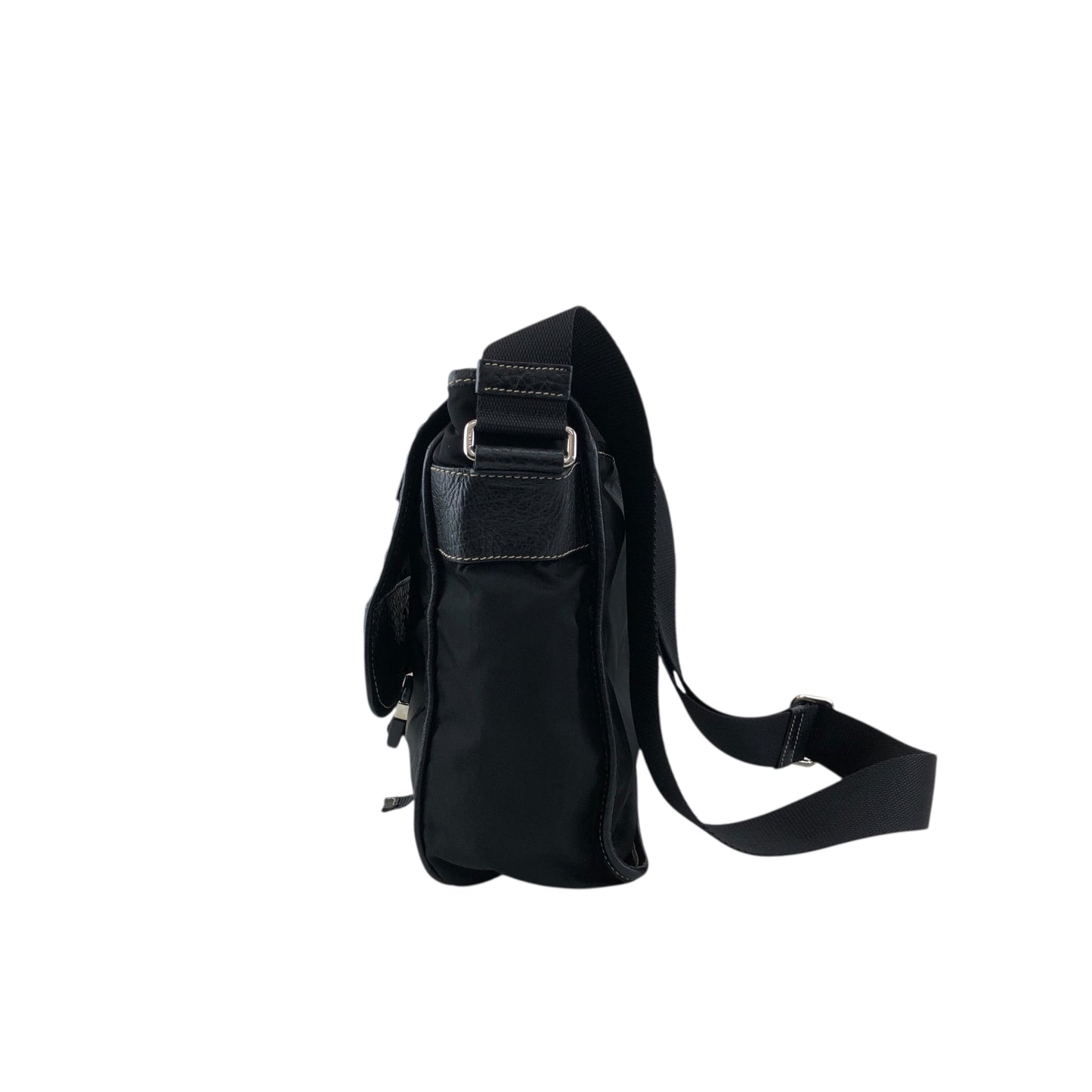 PRADA Tessuto Triangle Logo Front Buckle Shoulder bag Black Vintage bcdpsd