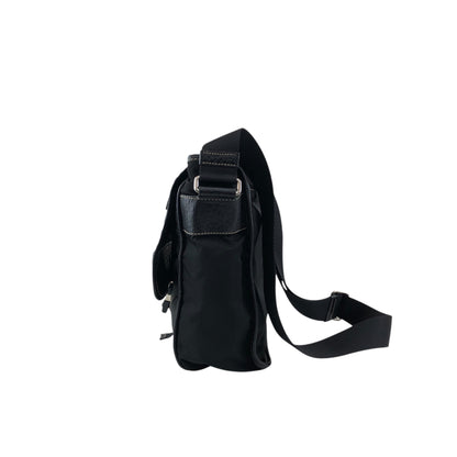 PRADA Tessuto Triangle Logo Front Buckle Shoulder bag Black Vintage bcdpsd