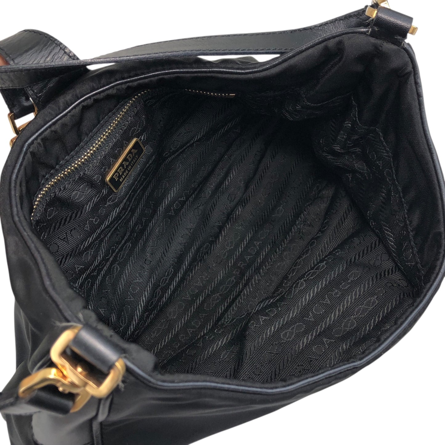PRADA Tessuto Triangle Logo Turn Lock Shoulder bag Black Vintage 5mvw3a