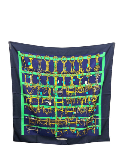 HERMES SILK Scarf Navy Mors & Filets Vintage uk668y