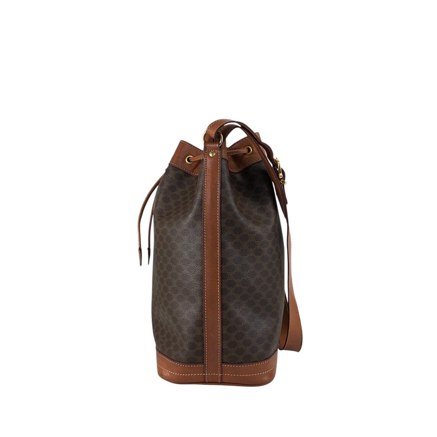 CELINE Macadam Blason Drawstring Shoulder bag Brown Vintage wc85jm