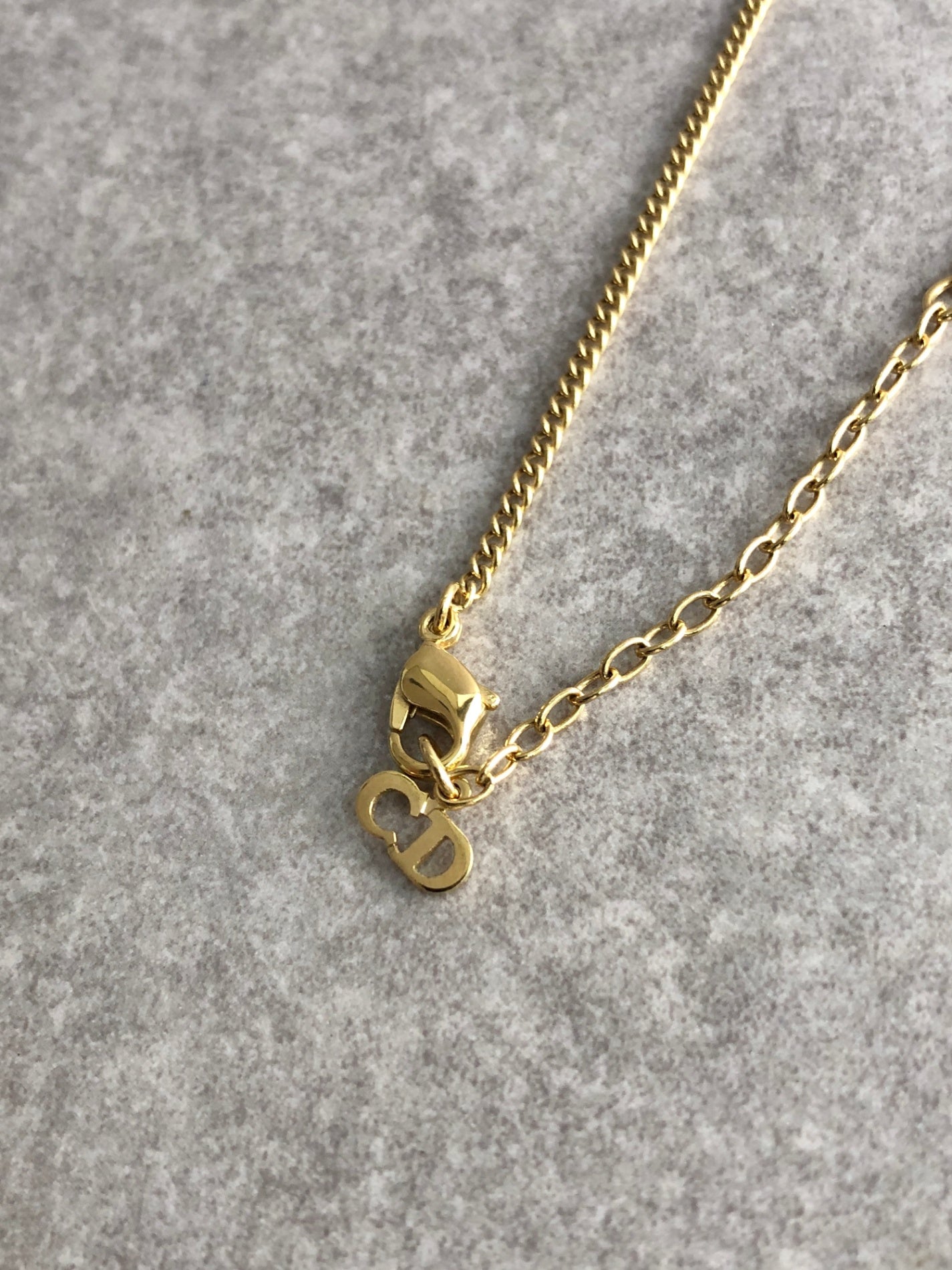 Christian Dior CD Logo Rhinestone Necklace Gold Vintage 3rza6f