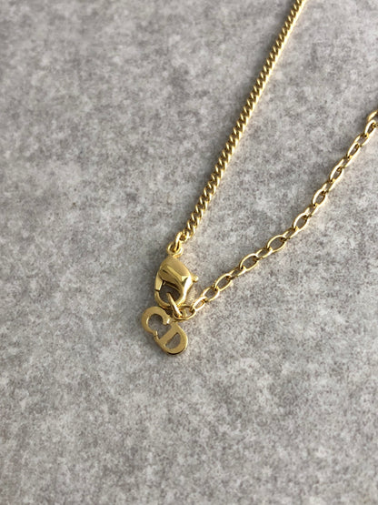 Christian Dior CD Logo Rhinestone Necklace Gold Vintage 3rza6f