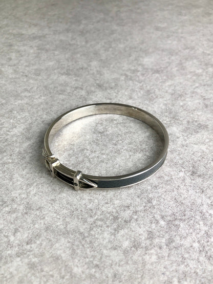 HERMES Belt Motif Bangle Black×Silver Vintage 3yap7t