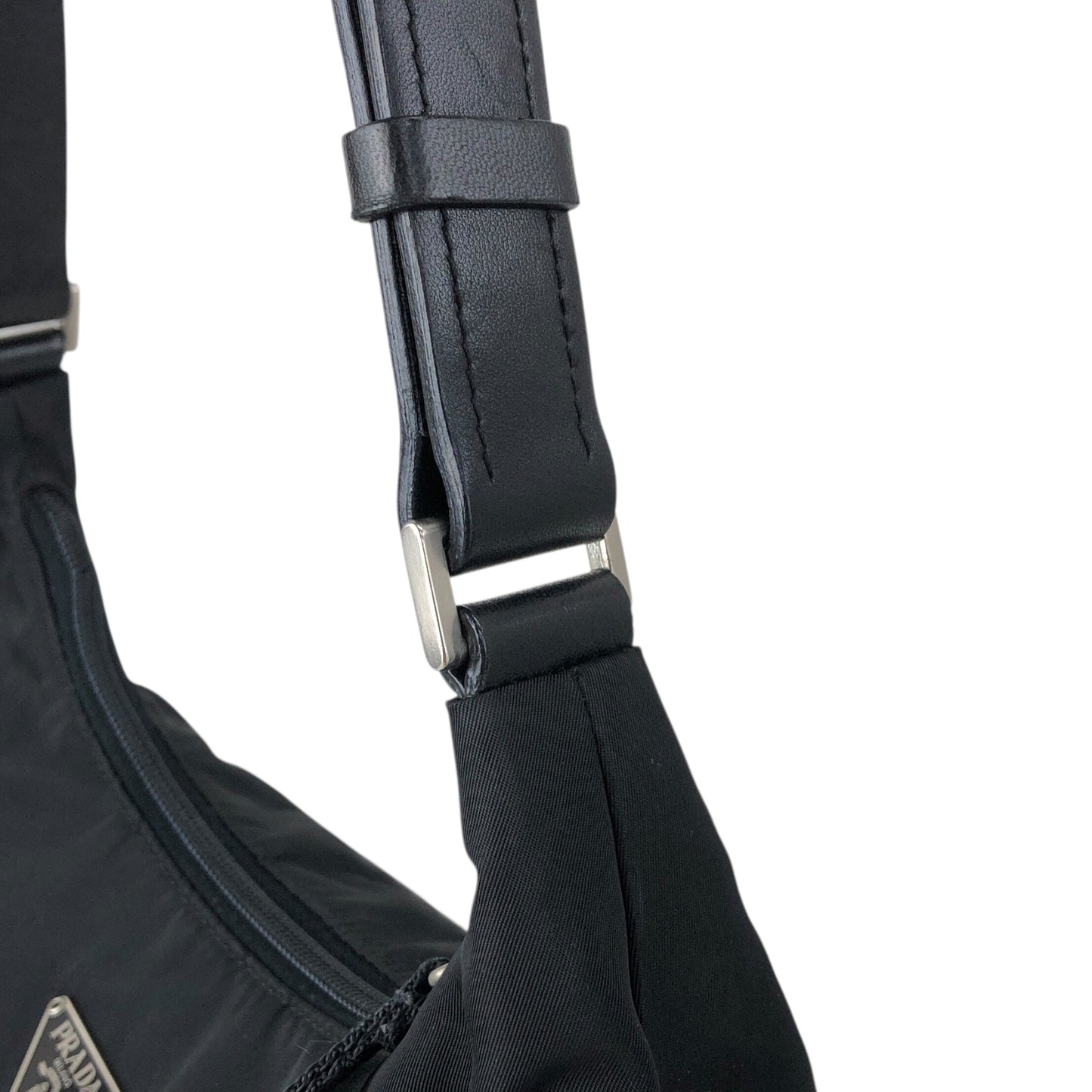 PRADA Tessuto Triangle Logo Shoulder bag Hobobag Black Vintage psffyn