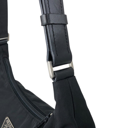 PRADA Tessuto Triangle Logo Shoulder bag Hobobag Black Vintage psffyn