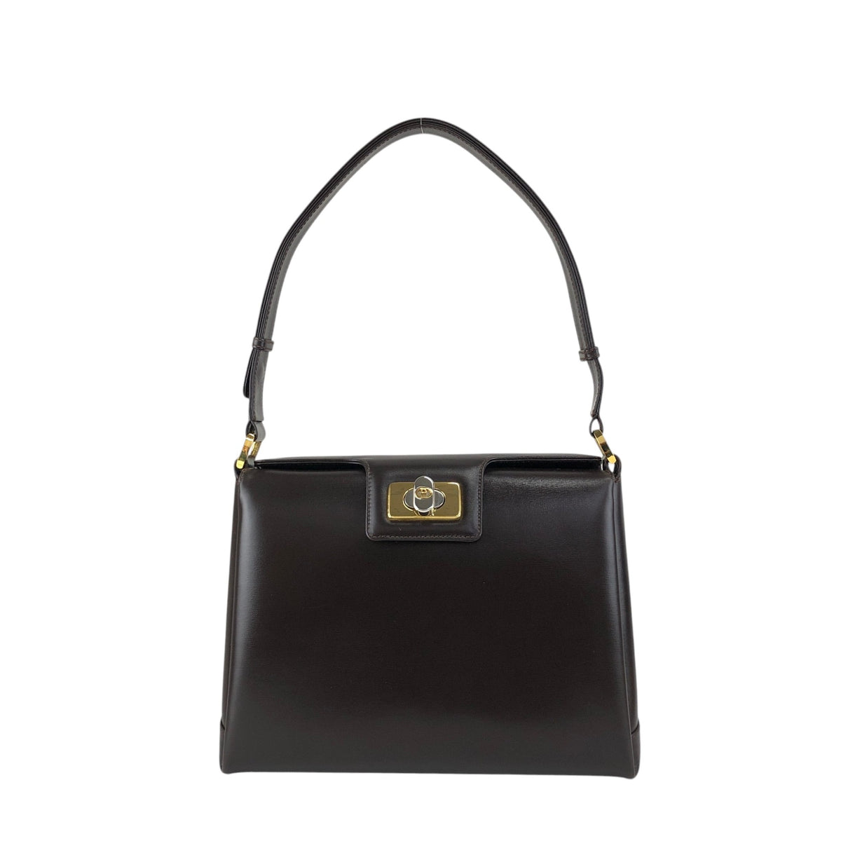GUCCI Turn Lock Handbag Brown Vintage ud4z3y