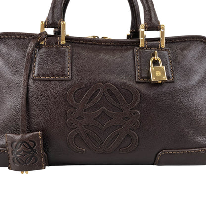 LOEWE Amazona28 Anagram Small Boston bag Handbag Brown Vintage vf56va