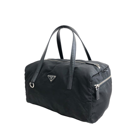 PRADA Triangle Logo Boston bag Handbag Black Vintage jpc7eg