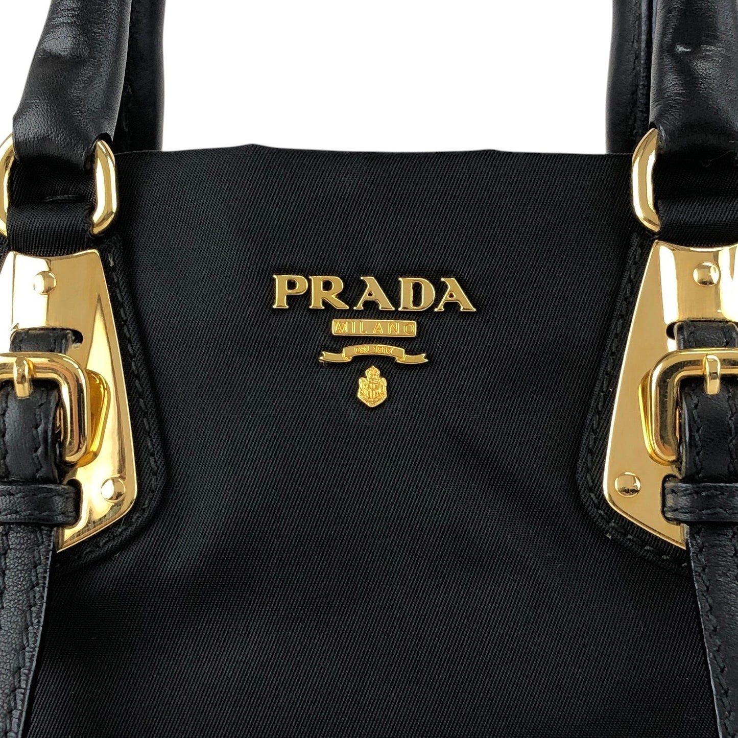 PRADA Logo Front Buckle Handbag Black Vintage rm4ygr