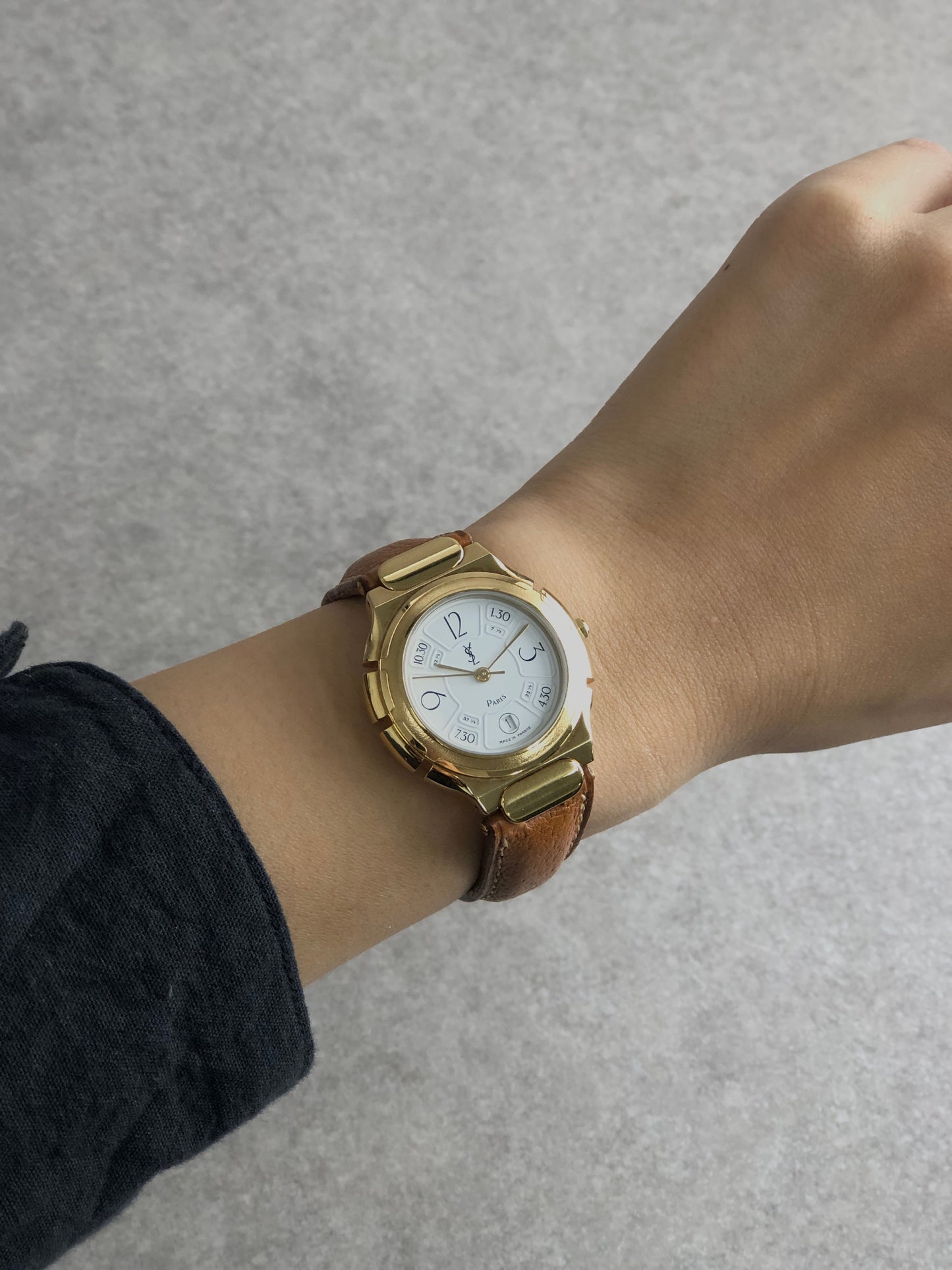 Yves Saint Laurent YSL Logo Quartz Watch Gold×Brown 518731 Vintage mmjgay