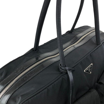 PRADA Tessuto Triangle Logo Double Pocket Handbag Boston bag Black Vintage 84gcbc