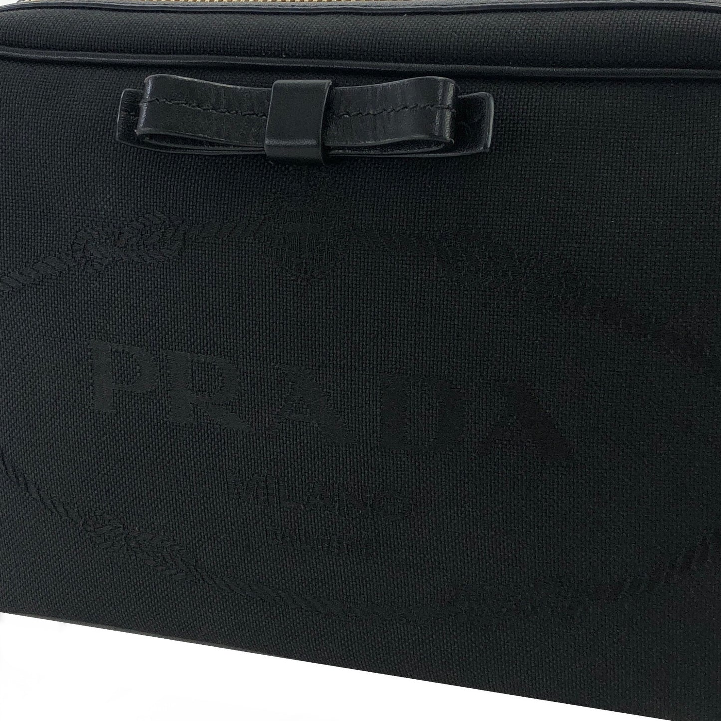 PRADA Logo Ribbon Canvas Leather Crossbody Shoulder bag Black Vintage smkdzd