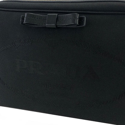 PRADA Logo Ribbon Canvas Leather Crossbody Shoulder bag Black Vintage smkdzd