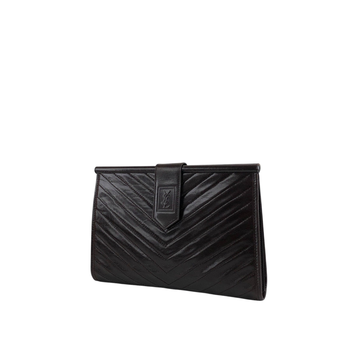 Yves Saint Laurent YSL Logo Bias Stitch Clutch bag Brown Vintage sj7x37