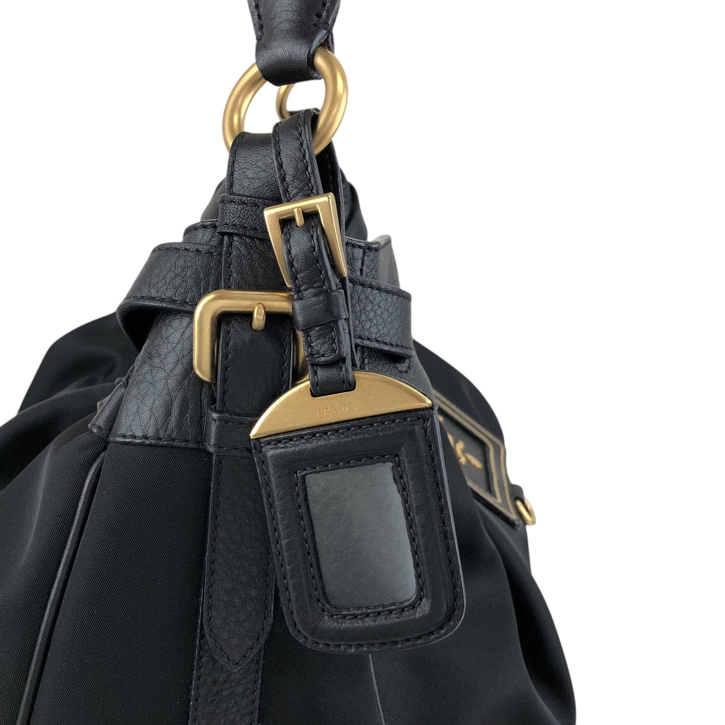 PRADA Logo Front Buckle Shoulder bag Black Vintage rv2srn