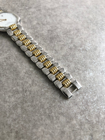 Christian Dior Logo Quartz Watch Silver×Gold 48-203 Vintage p6k3w8