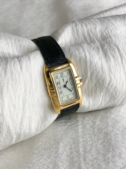 Yves Saint Laurent YSL Logo Watch Black×Gold Vintage 6utuhp