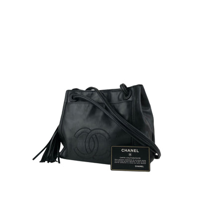CHANEL Coco Mark Tassel Shoulder bag Black Vintage 5swwjx