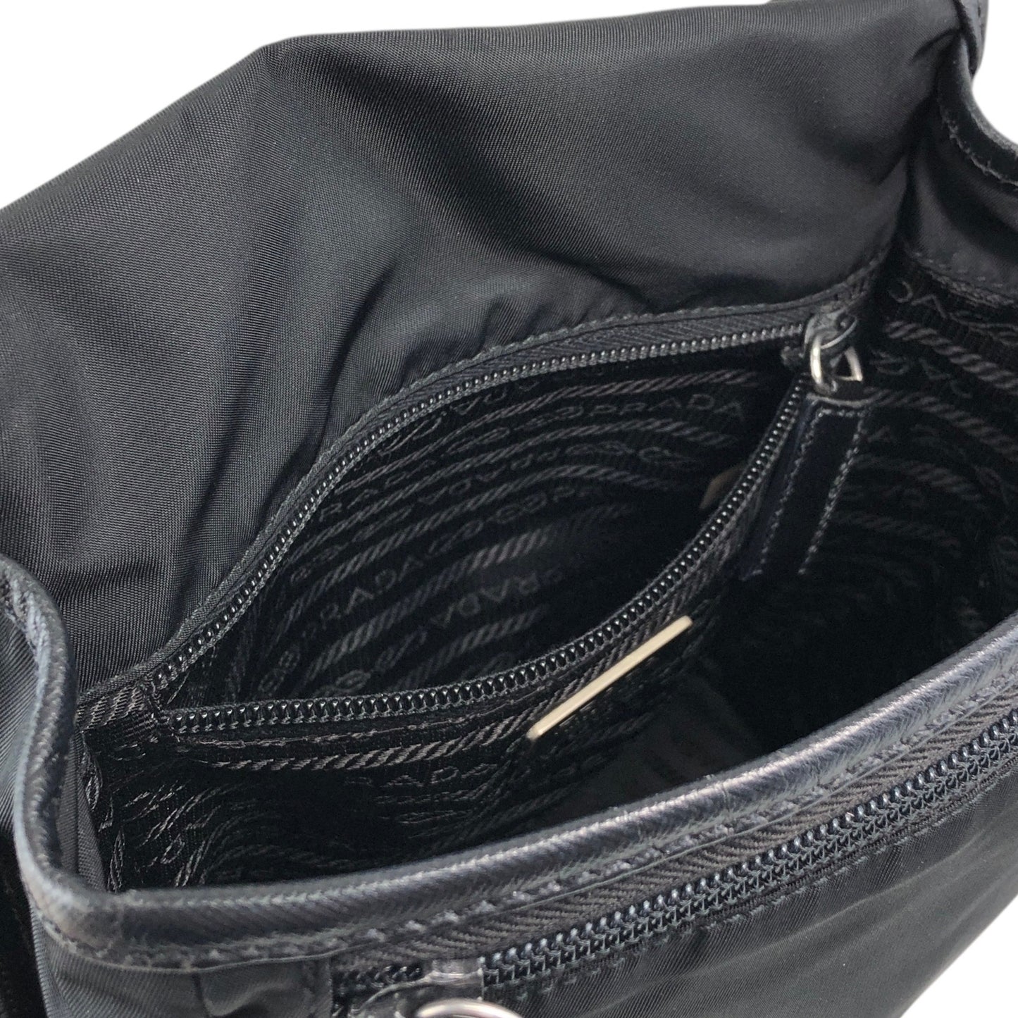 PRADA Tessuto Triangle Logo Front Buckle Shoulder bag Black Vintage 78def6