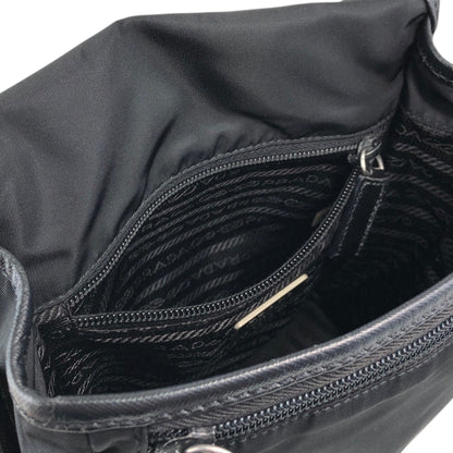 PRADA Tessuto Triangle Logo Front Buckle Shoulder bag Black Vintage 78def6