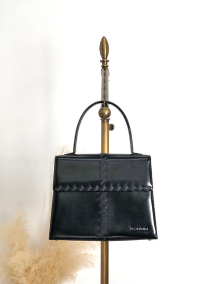 Yves Saint Laurent Logo Embossed Stitch Top Handle Handbag Black Vintage 5rym7i