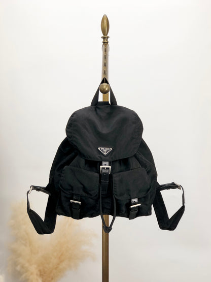 PRADA Triangle Logo Double Pocket Backpack Black Vintage 7hx8bf