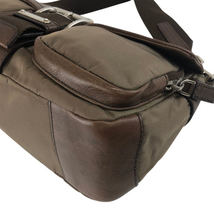 PRADA Tessuto Triangle Logo Belt Motif Shoulder bag Brown Vintage s7iz35