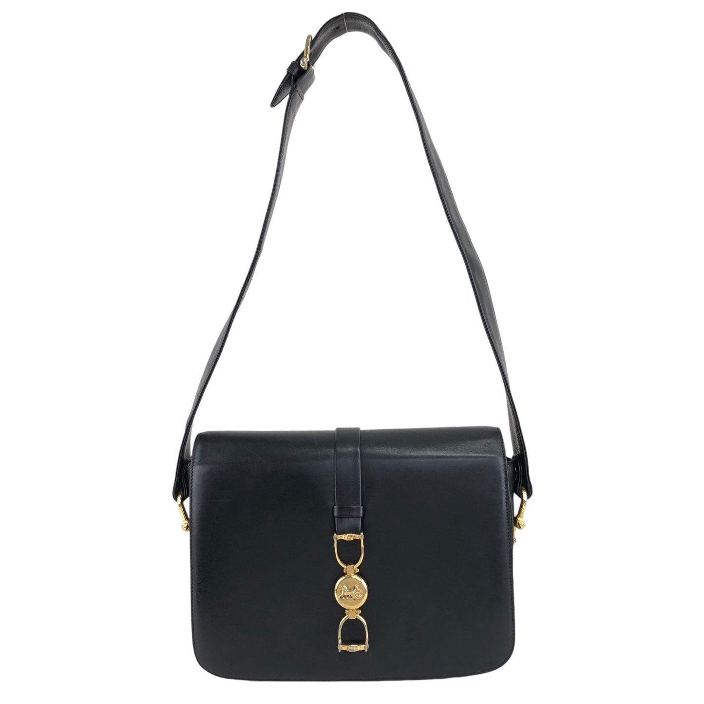 CELINE Horse Carriage Shoulder bag Black Vintage tinnie