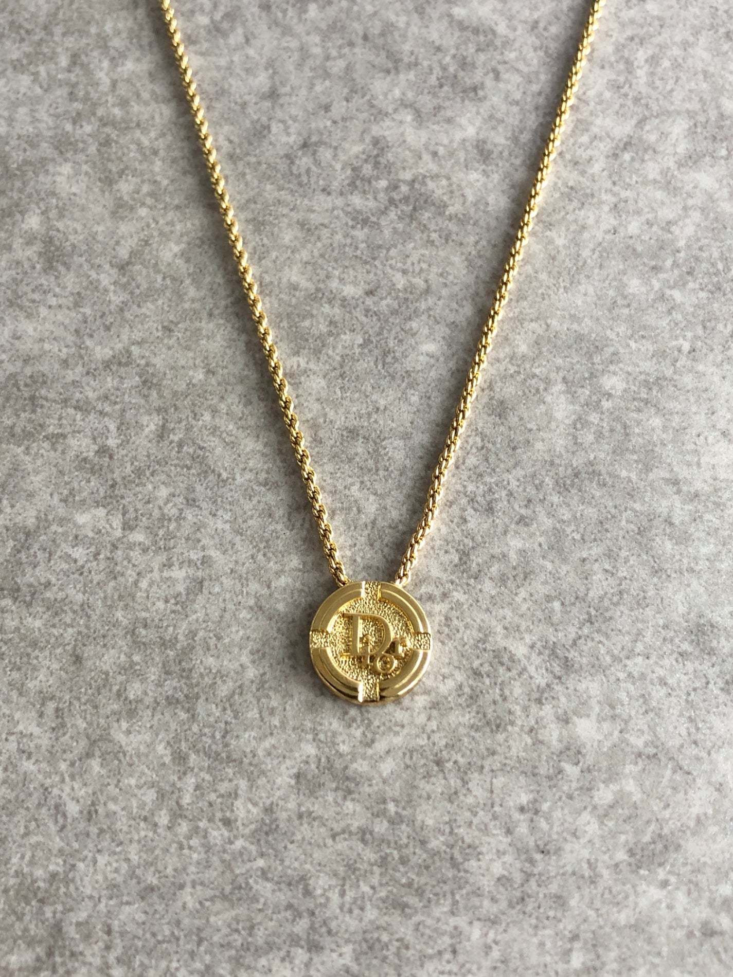Christian Dior Logo Motif Necklace Gold Vintage eg2c2f
