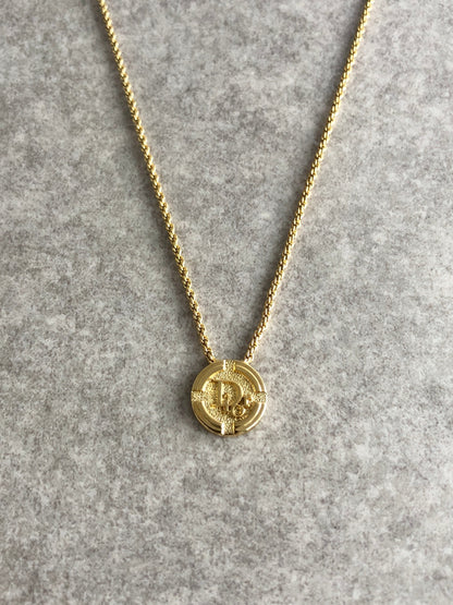 Christian Dior Logo Motif Necklace Gold Vintage eg2c2f