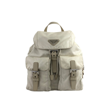 PRADA Triangle Logo Double Pocket Nylon Backpack Ivory Vintage heratz