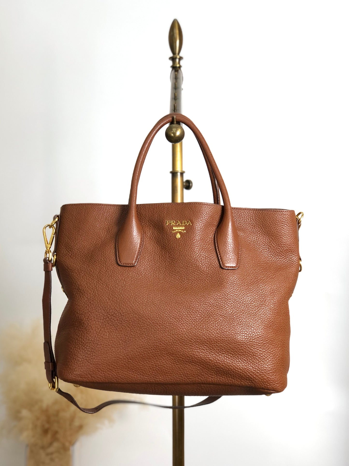 PRADA Logo Two-way Handbag Shoulder bag Brown Vintage y4cj6y