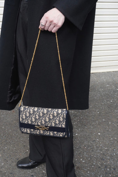 Christian Dior Trotter Chain Shoulder bag Navy Vintage rphic5