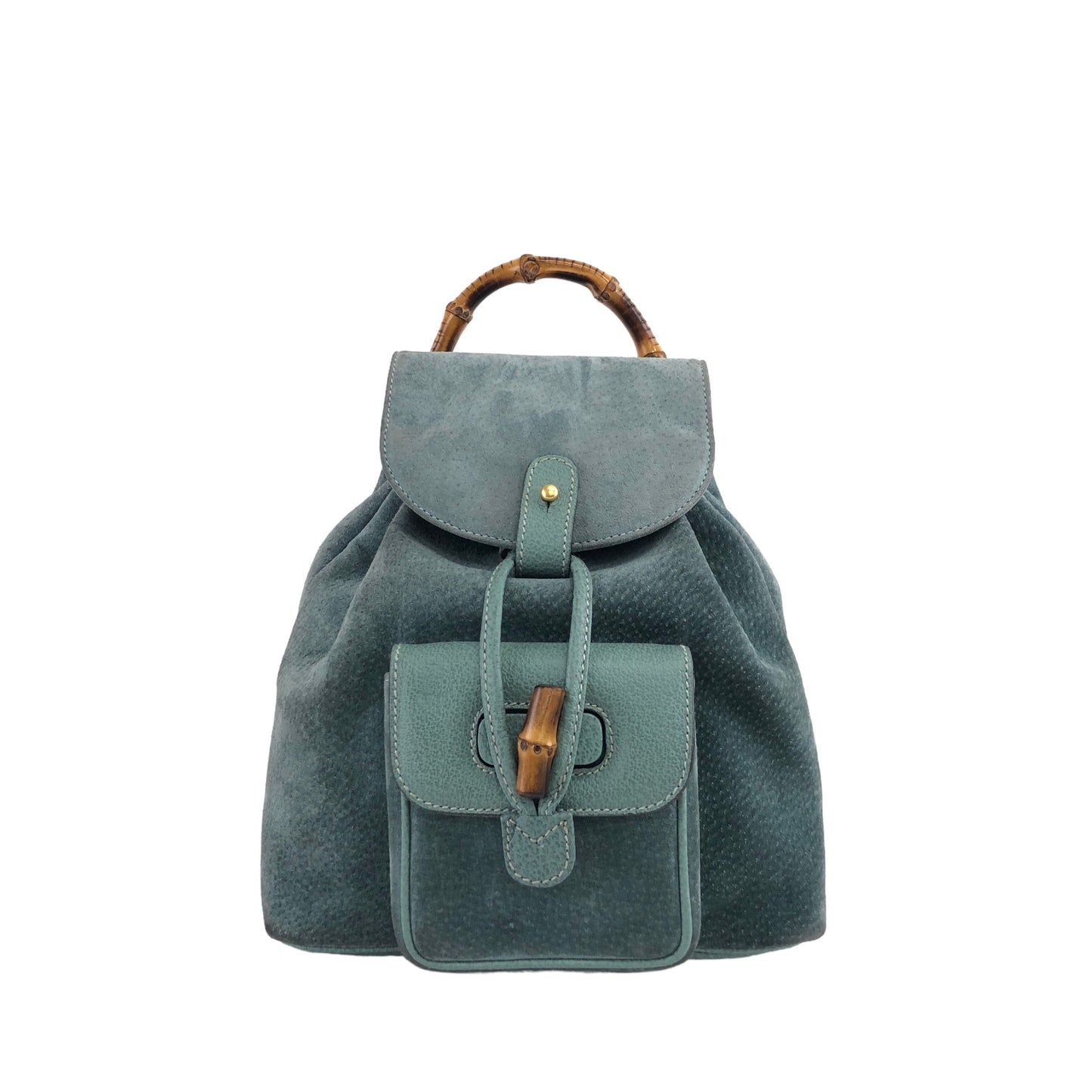 GUCCI Bamboo Suede Backpack Blue Vintage y2m3tw