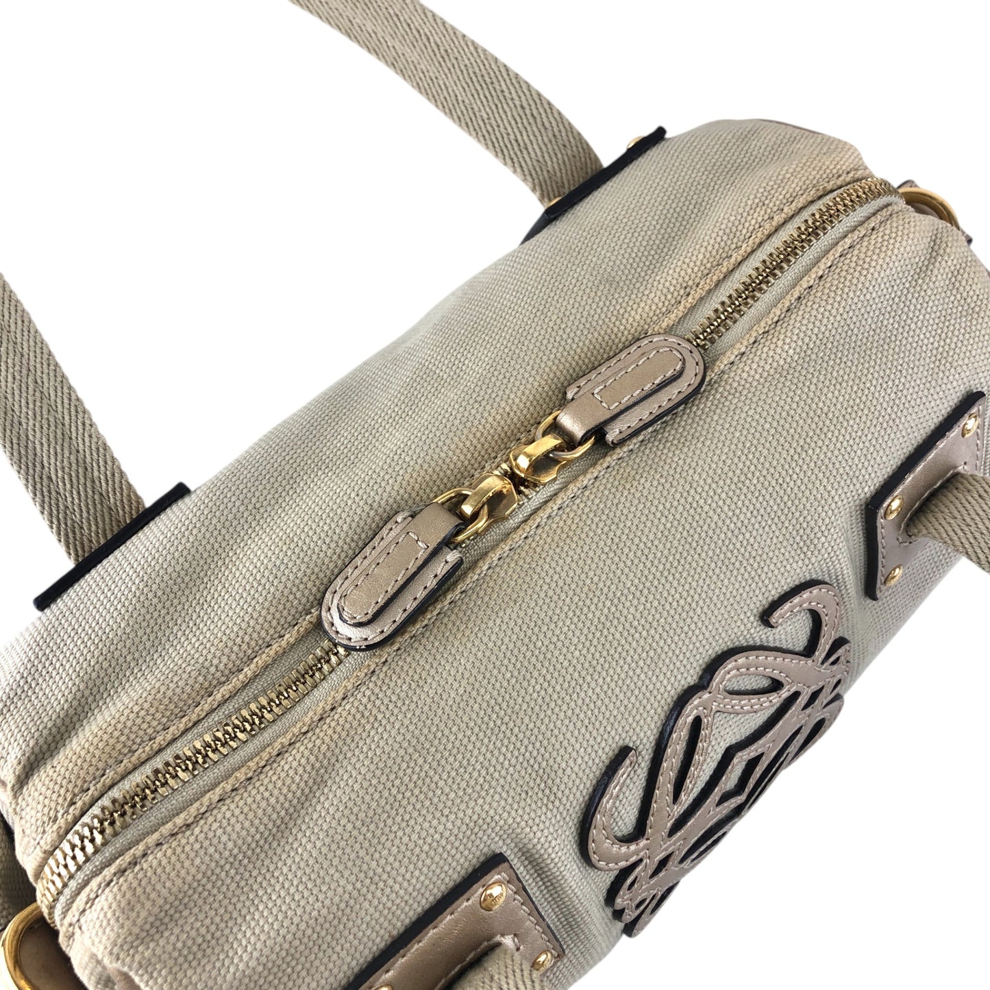 LOEWE Anagram Small Boston bag Handbag Beige Vintage mym6vr