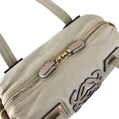 LOEWE Anagram Small Boston bag Handbag Beige Vintage mym6vr