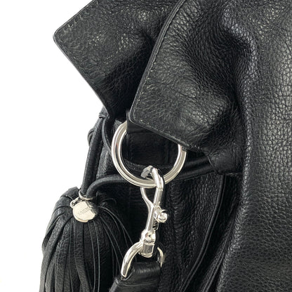 LOEWE Anagram Logo Motif Embossed Tassel Leather Drawstring Shoulder bag Black Vintage xpf265